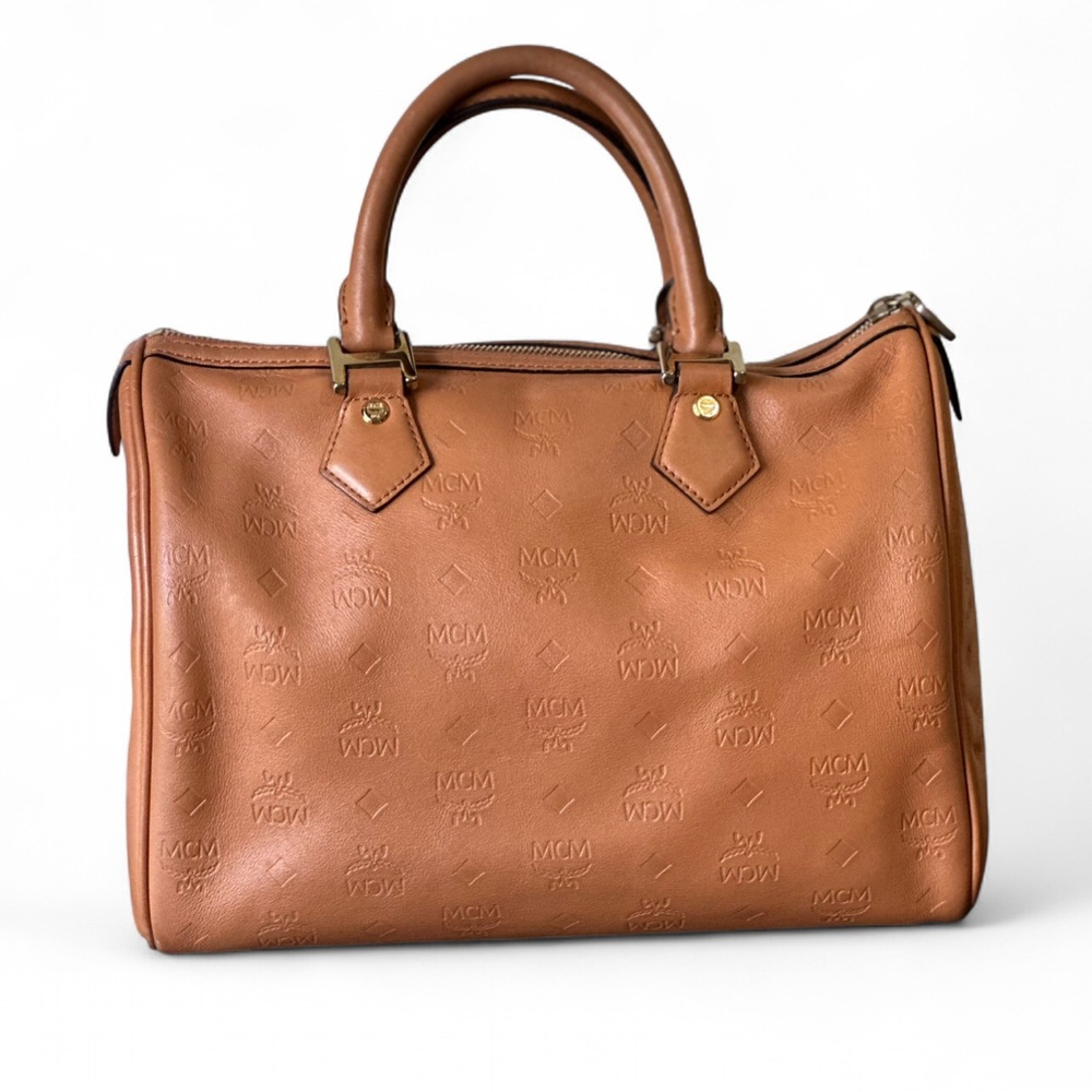 Authentic Mcm Embossed Monogram Boston Bowler Bag… - image 2